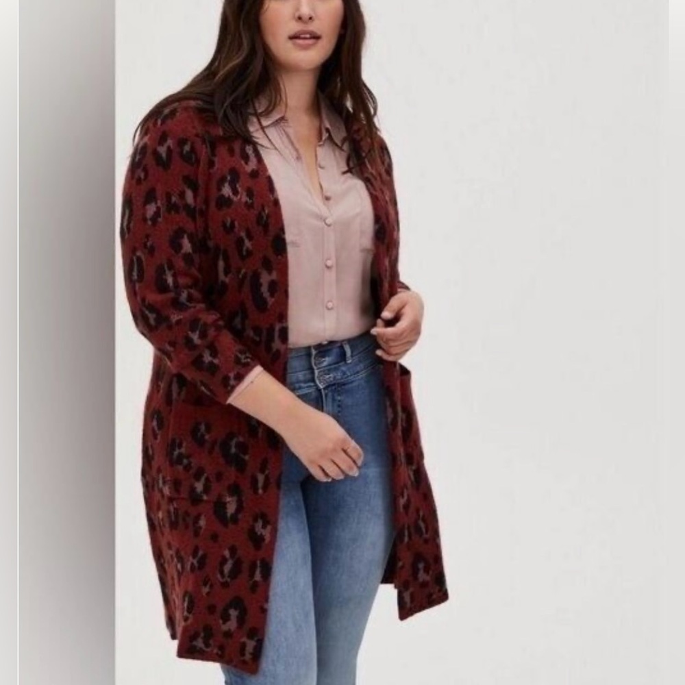 Torrid Maroon and Black Leopard Cardigan Sweater